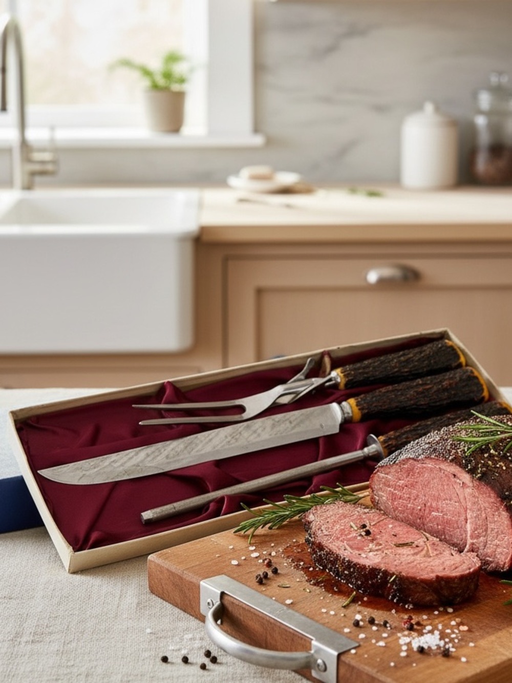 Vintage Mid-Century Nortex Stainless Steel 3-Piece Carving Set